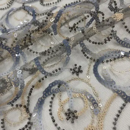 Vogue Cirular Gradual Change Beads Embroidery Fabric