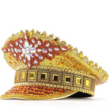Gold Diamond Rivet Sequins Deluxe Steampunk Spiked Hat untuk Halloween, Cosplay, dan Festival