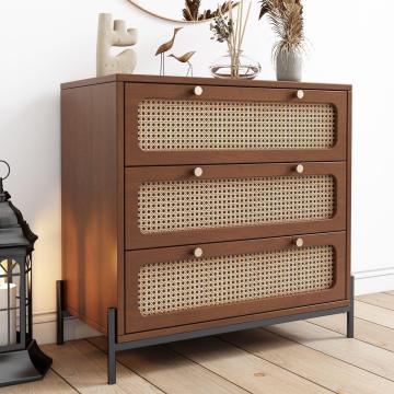 Nordisches Design Holz und Rattan Sideboard - Werkspreisspeicherschrank für Küche und Wohnzimmer
