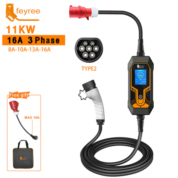 Feyree 11KW GBT Charging Plug - Phase 3, 16A Portable EV Charger with CEE 5-pin 16A Socket to EU 16A Plug
