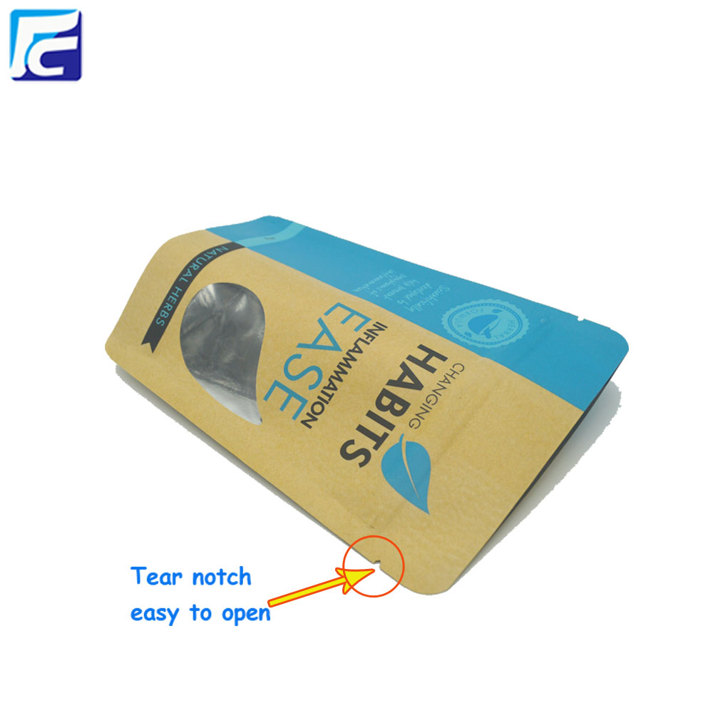 Snack Packaging Kraft Paper Ziplock Borse con finestra