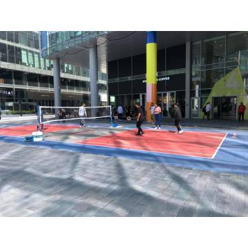 Interlocking floor court tiles for outdoor pickleball court