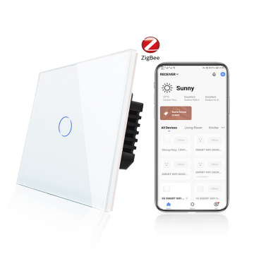 Bingoelec Tuya ZigBee 1 Gang 600W Wireless Smart EU Glass Touch Wall Switch