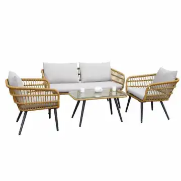 Outdoor Wicker Rattan Patio Furniture 4-Piece Conversation Set