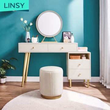 Linsy Luxury Hollywood GirlsピンクのドレッシングテーブルセットLEDライトと引き出し付き