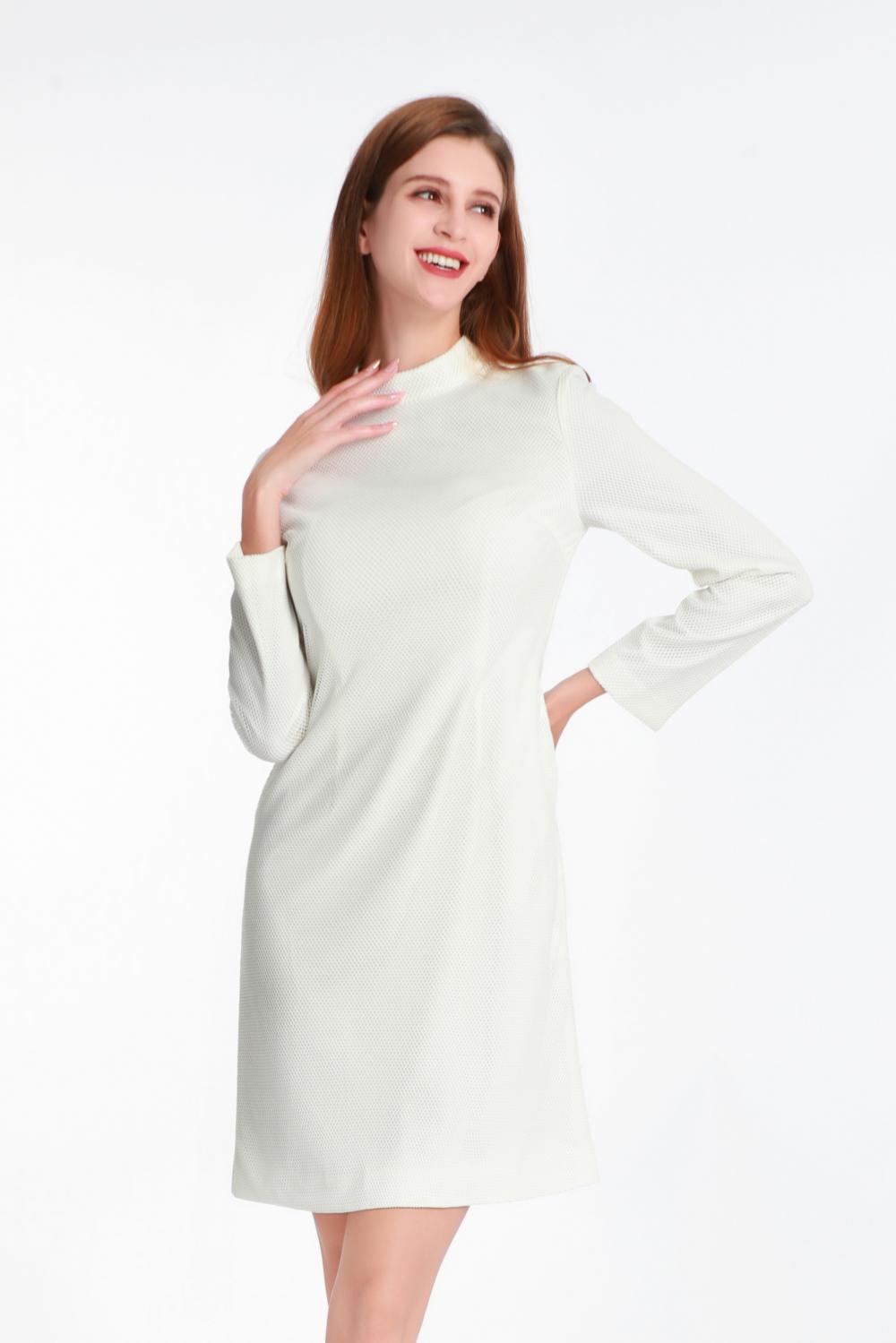 Stand Collar Long Sleeve Midi Kleid