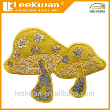 mushroom sequin embroidery applique with sew-on backing