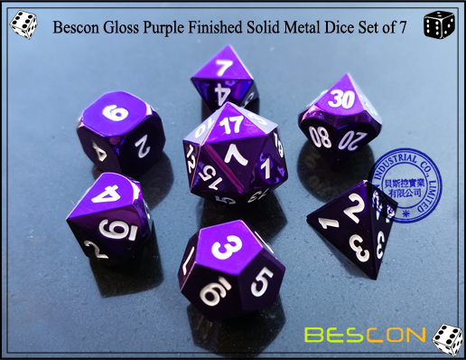 Bescon Gloss Purple Finished Solid Metal Dice Set of 7-3