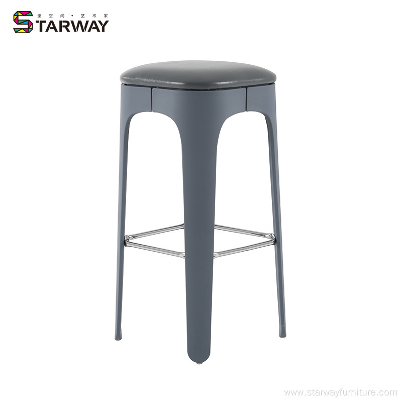 Modern High Plastic Bar Stool with Upholstered Seat