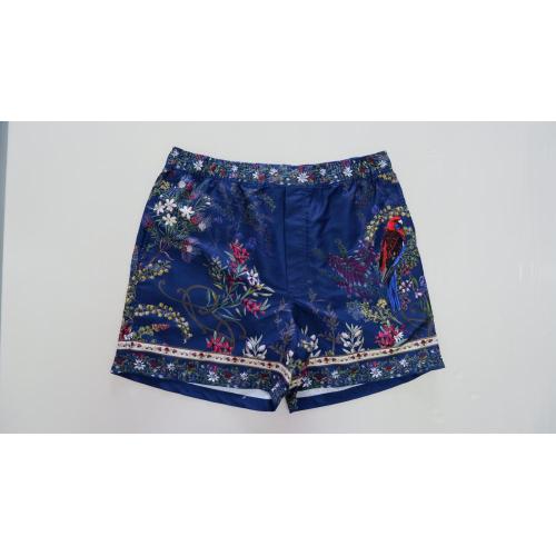 Shorts de praia masculinos azuis da marinha em estampa vintage