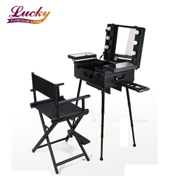 LED kaki aluminium troli studio rolling cermin kotak kosmetik dengan lampu