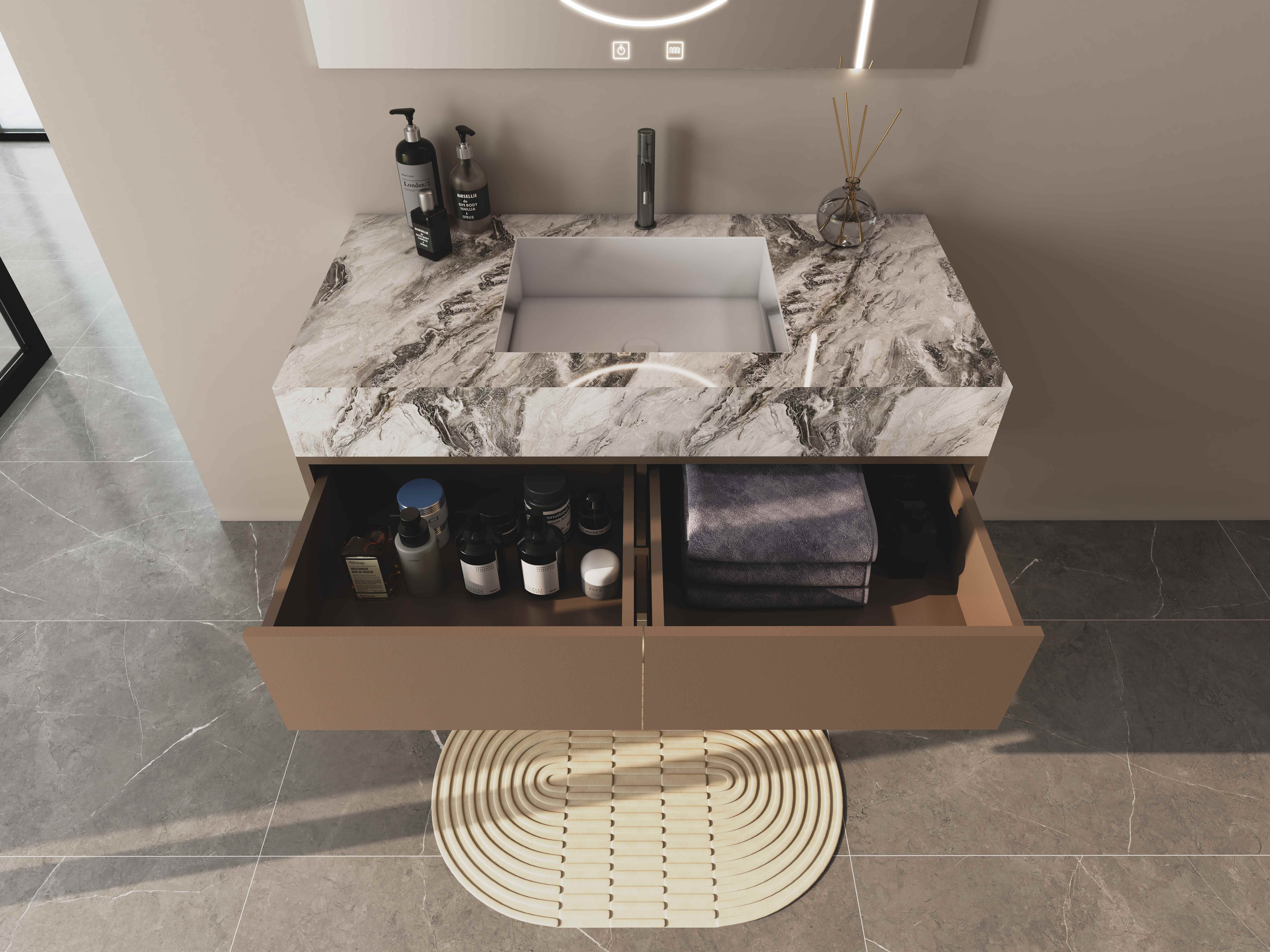 SUS304 fully waterproof basin cabinet with integrated ceramic basin