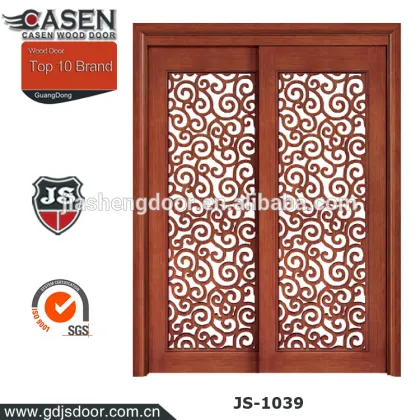 top brand flower carving mahogany wooden sliding door interior