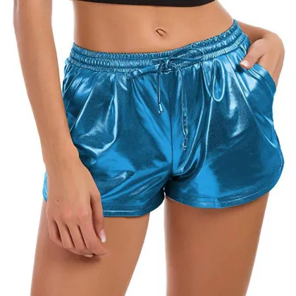 New Blue Metallic Shine Athletic Dance Shorts For Women Metallic Shorts