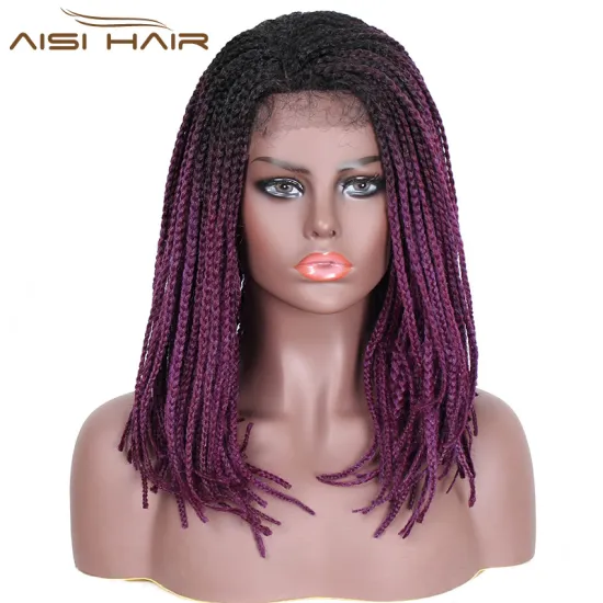 Aisi Hair Synthetic Braids Box Braids Lace Front Wig Long Straight Ombre Purple Glueless Lace Front Wigs For Black Women