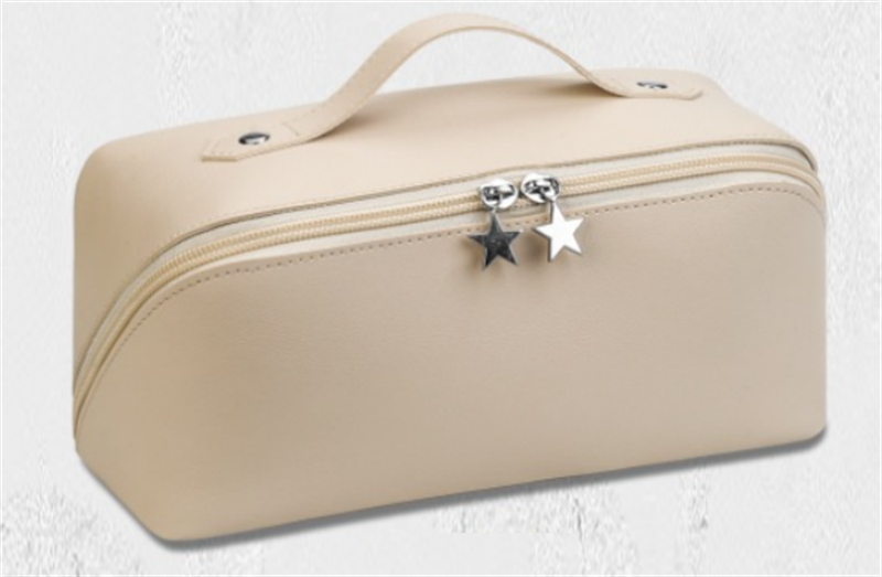 PU Material V-shaped Opening Design Off-white Cosmetic Bag