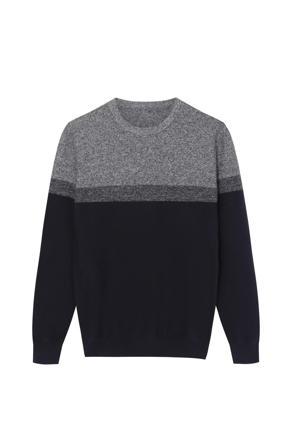 Men's Knitted Stripe Crew-Neck Color Block Pullover