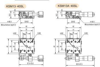 KSM13(A)-40 Crossed-Roller Bearing Linear Stage 13mm Travel,Sensitivity 2um dimensional drawing