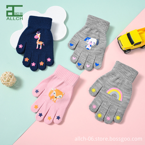 ALLCH Children's Cartoon Knitted Gloves - Warm and Cold-Resistant Five-Finger Cover