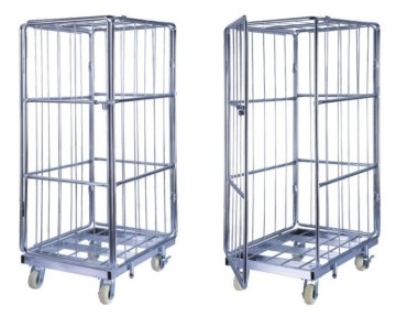 Rolling metal warehouse cage storage container trolley