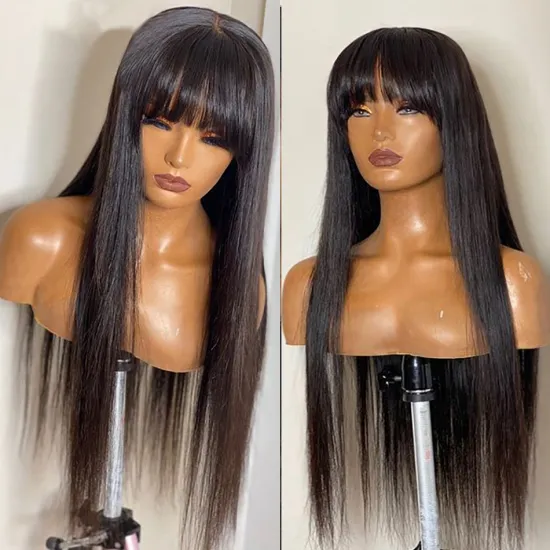 Brazilian Human Hair Wig with Remy Straight Bangs for Women (8-16 Inches)