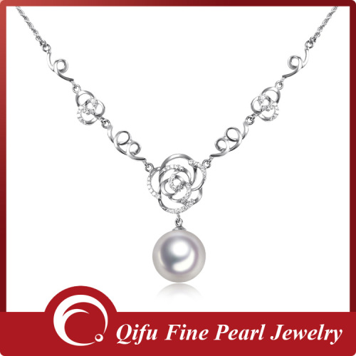 Wholesale 18K White Gold Diamond Cultured Freshwater Pearl Necklace