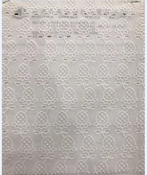 White strawberry Cotton Embroider Fabric