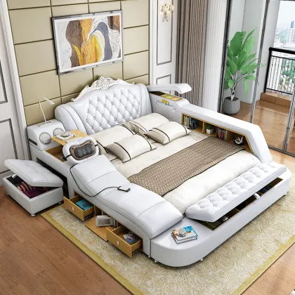 Modern Soft Leather Storage Tatami Bed with Massage Speakers