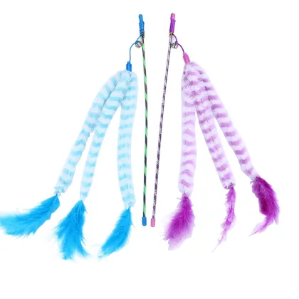 cat stick cloth strips plastic stick cat teaser