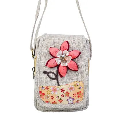 Handmade Six-Petaled Flower Polyester cotton Crossbody Bag