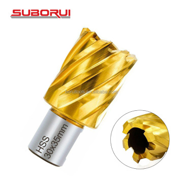 SUBORUI 1 inch Cutting Depth Weldon Shank Titanium HSS Metal Core Drill Bit for Metal Drilling