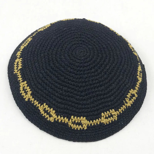 Black Knitted Kippot Custom Knit Cotton Kippah Ethnic Satin Cap Factory