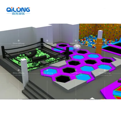 Indoor Playground Trampoline Park: Jumping Mat Zone with Rope Course Interactive Game Systems
