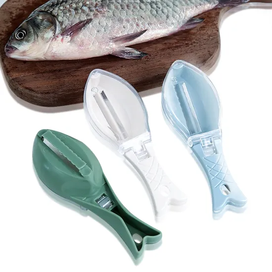 Customizable Logo Fish Scale and Planer Tool: Factory Wholesale Kitchen Gadgets with Lid and Manual Scraper in OPP Bag
