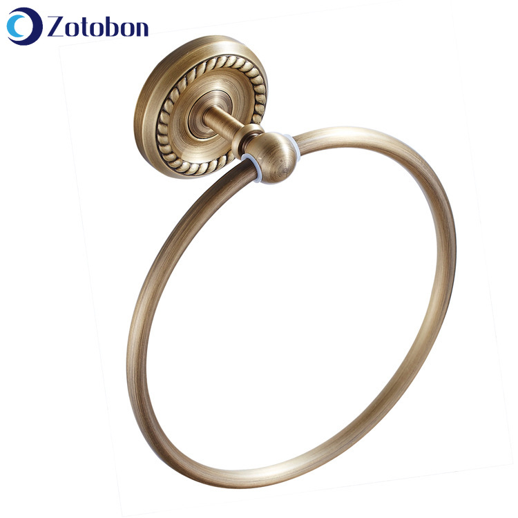 ZOTOBON Simple Wall-Mounted Round Towel Ring Antique Brass Towel Storage Rack Bathroom Supporter Hardware Accessories H276