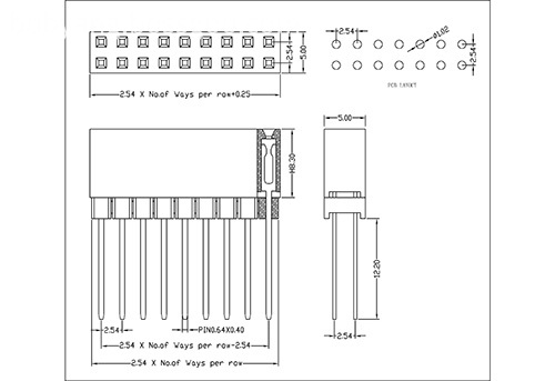 2.54 mm Female Header Dual Row Straight Add One Housing Type H=8.3 PC104E02-XXDXXX