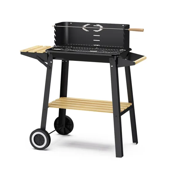 Esun Outdoor Kitchen Black Windshield Grill Trolley Rectangular Charcoal Barbecue Grill