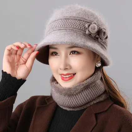 Grandma Hat and Windproof Scarf Set - Fashionable and Versatile for Middle-aged and Elderly Women