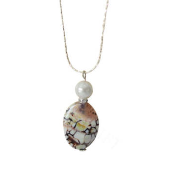 Natural Gemstone Agate Necklace with Silver Chain