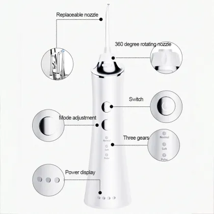 USB Rechargeable Water Jet Floss Toothpick - 5 Jet Tips, 150ml, Portable Dental Flosser
