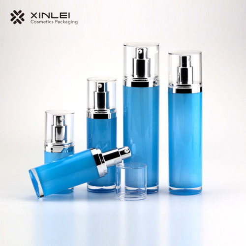 Blue cosmetics container acrylic lotion cylinder bottle