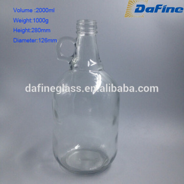 2L Empty clear glass wine bottle with handle/ glass vodka bottle whiskey glass bottle