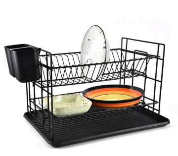 Modern Black 2-Tier Dishes Drying Rack: Efficient Kitchen Storage Solution