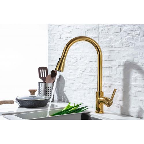 Luxury stainless-steel Pull Down Brushed gold Kitchen Faucet