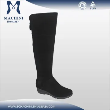 Ladies wool fur knee high suede women boots wedges