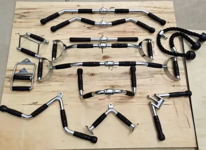 Body Building and Gym Workout Equipment: Pull Back Device and Handle Sets