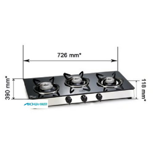 Cocina de gas de vidrio 3 quemadores de aleación