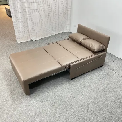 Twin Seats Leather Sofa Bed with Storage Box and No Armrest