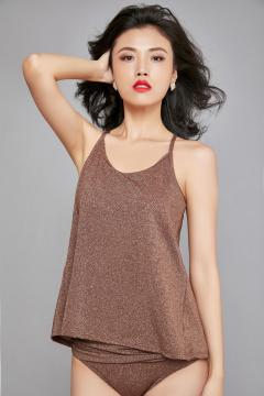 Women's Gold Metallic Sleeveless Tank Top Coverup