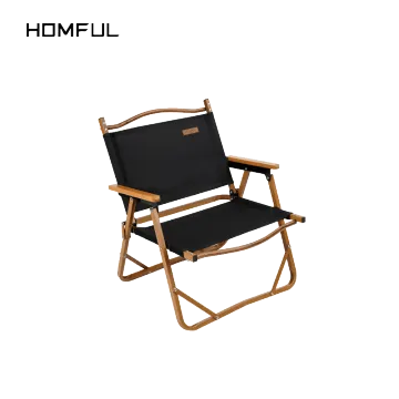 HOMFUL Outdoor Glamping Furniture - Portable Wood Grain Aluminum Folding Camping Chair with Beech Armrest